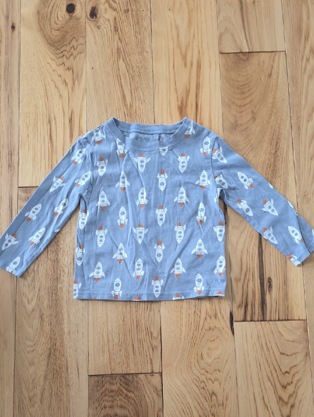 Toddler Long-Sleeve Rocket Print Tee - Light Blue